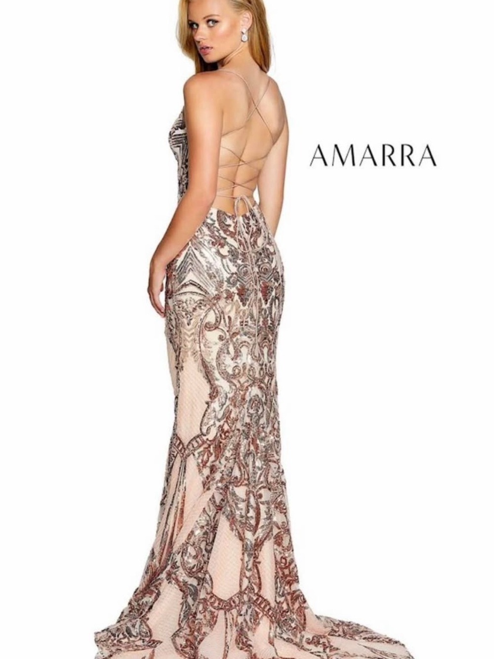 AMARRA Rose Gold Sequin Prom Dress - Picture 3 of 3